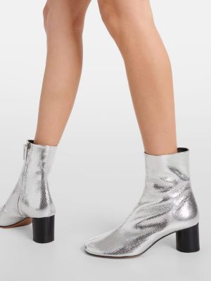 Ankle boots skórzane Isabel Marant srebrne