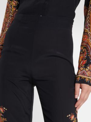Копринени панталон с висока талия с пейсли десен Etro черно