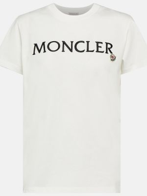 Bavlnené bavlnené tričko s výšivkou Moncler biela