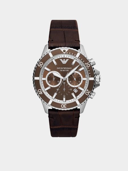 Кожаные часы Emporio Armani коричневые