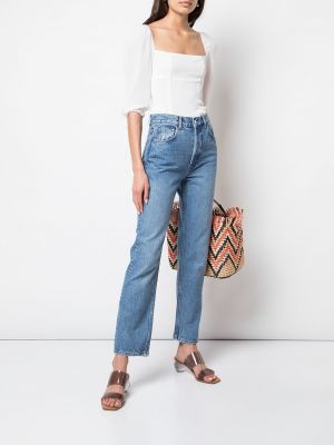 Proste jeansy relaxed fit Reformation niebieskie