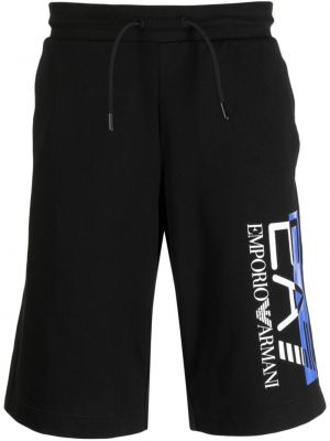 Pantaloni scurți din bumbac cu imagine Ea7 Emporio Armani negru