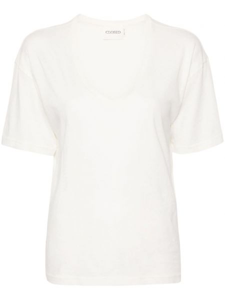 Памучна тениска с v-образно деколте Closed бяло