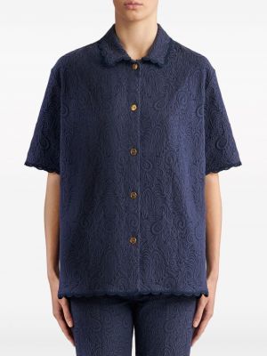 Žakardinė medvilninė marškiniai su paisley raštu Etro mėlyna