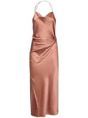 Drapované hedvábné saténové midi šaty Helmut Lang růžové