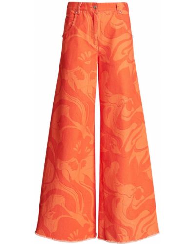 Kvetinové džínsy s vysokým pásom s potlačou Etro oranžová