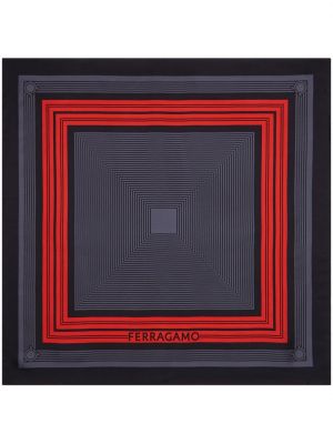 Echarpe en soie à imprimé à motif géométrique Ferragamo noir