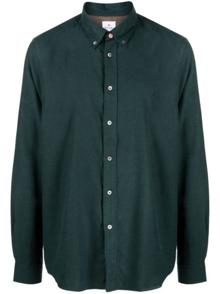 Flanel bombažna srajca z vezenjem Ps Paul Smith zelena