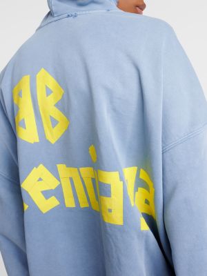 Pamučna hoodie s kapuljačom od flisa Balenciaga plava