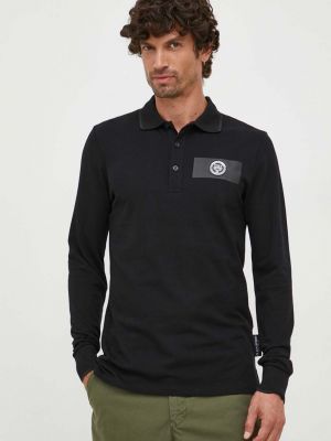 Černé bavlněné tričko s dlouhým rukávem s dlouhými rukávy s aplikacemi Plein Sport