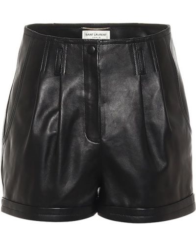 Leder high waist shorts Saint Laurent schwarz