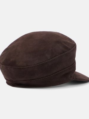 Cappello con visiera di pelle Maison Michel marrone