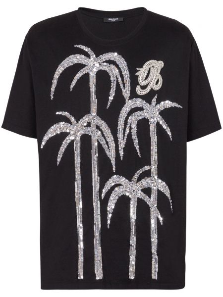 T-shirt à paillettes Balmain noir