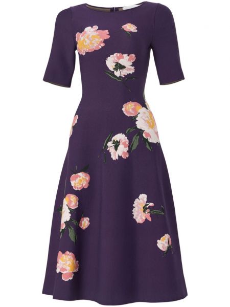 Jakardi kukka- suora mekko Carolina Herrera violetti