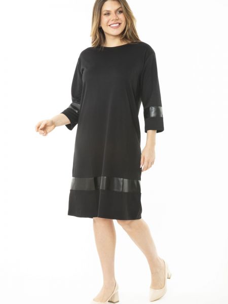 Μακρυμάνικη δερμάτινη μάξι φόρεμα από δερματίνη şans μαύρο
