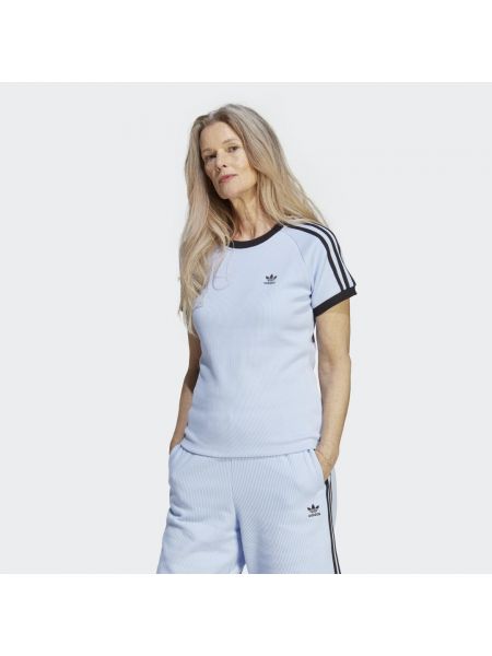 Koszulka slim fit w paski Adidas niebieska