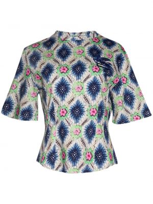 Tricou din bumbac cu model floral cu imagine Etro albastru