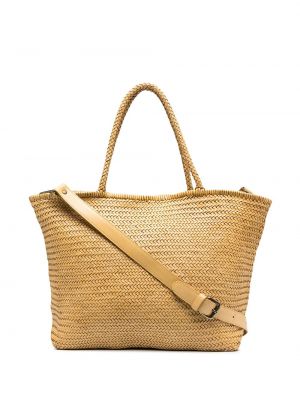 Δερμάτινη τσάντα shopper από λυγαριά Officine Creative κίτρινο