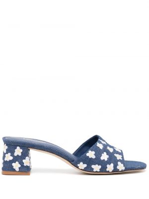Papuci tip mules din piele cu model floral Larroude albastru