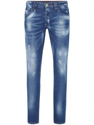 Modré straight fit džíny s oděrkami Philipp Plein