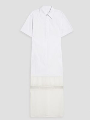 Платье-рубашка миди из хлопкового поплина, шифона и крепона HELMUT LANG белый