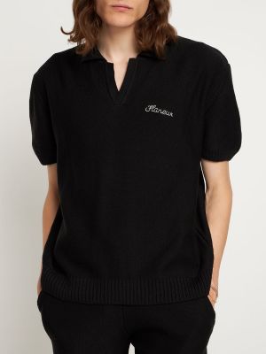 Megztas medvilninis polo marškinėliai Flâneur juoda