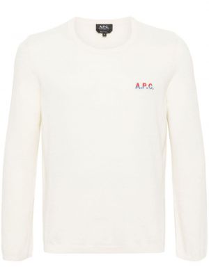 Памучен пуловер бродиран A.p.c. бяло