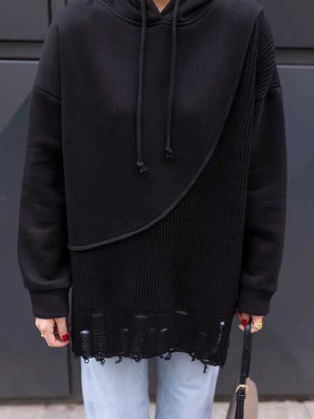 Džemperis ar kapuci Laluvia melns