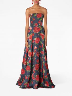 Květinové hedvábné večerní šaty s potiskem Carolina Herrera