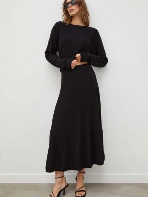 Vlněné midi sukně Ba&sh černé