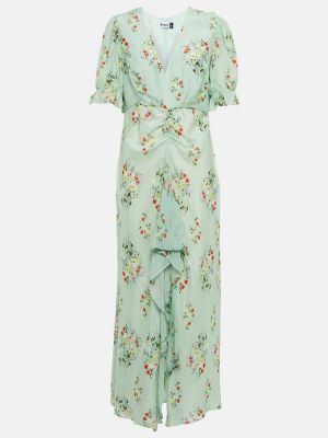 Květinové bavlněné hedvábné midi šaty Rixo zelené