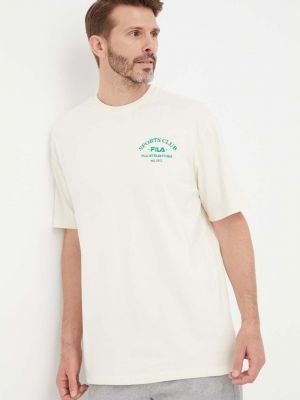 Памучна тениска с дълъг ръкав Fila бежово