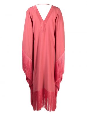 Koktejlové šaty s třásněmi s výstřihem do v Taller Marmo růžové