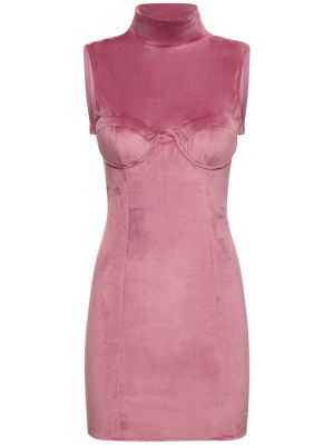 Žametna mini obleka iz rebrastega žameta Gcds roza