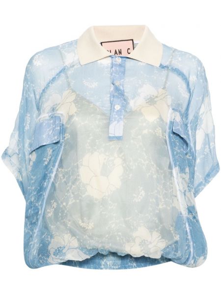 Svilena bluza s ovratnikom s cvjetnim printom s printom Plan C