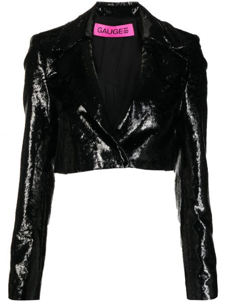 Dlouhé sako s kožíškem s dlouhými rukávy z polyesteru Gauge81 - černá
