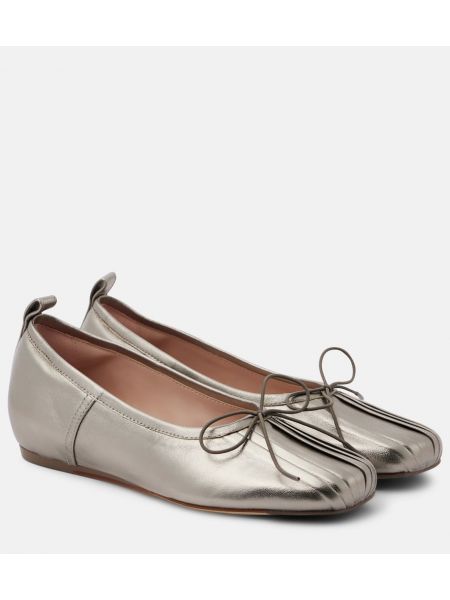 Klassisk veckade läder ballerinas Simone Rocha silver