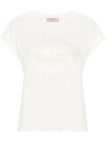 T-shirt brodé en coton Twinset blanc