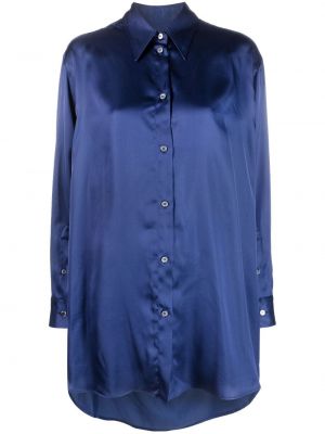 Oversize сатенена риза Mm6 Maison Margiela синьо