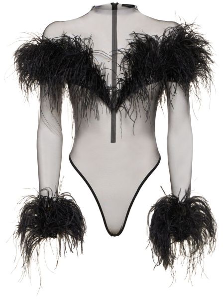 Body con plumas de tul de plumas Mugler negro