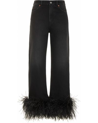 Bavlněné džíny s vysokým pasem z peří Valentino - černá