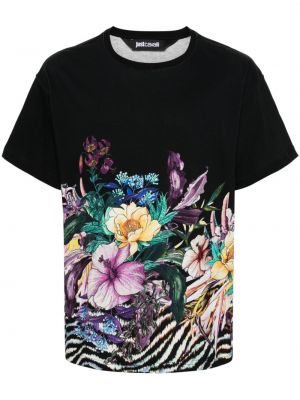 Majica s cvetličnim vzorcem s potiskom Just Cavalli črna