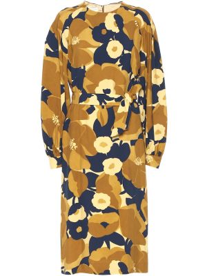 Sukienka midi w kwiatki Dries Van Noten żółta