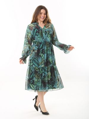 Sukienka z dekoltem w serek tiulowa Sans zielona