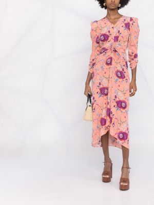 Květinové midi šaty s potiskem Isabel Marant oranžové