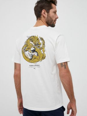 Памучна тениска с дълъг ръкав с принт Puma бежово