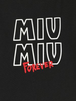 Памучна тениска с принт Miu Miu черно