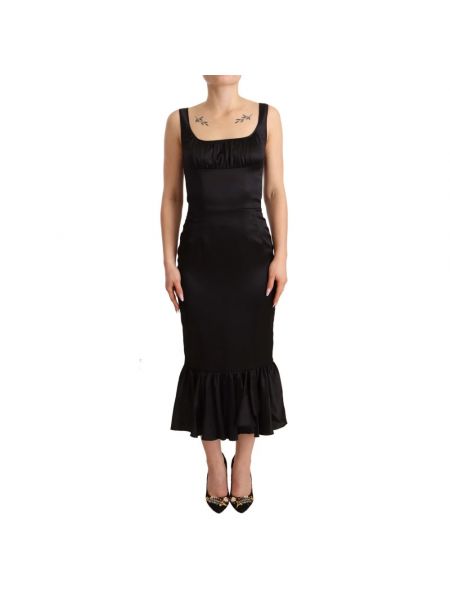 Impreza jedwabna sukienka midi Dolce And Gabbana czarna