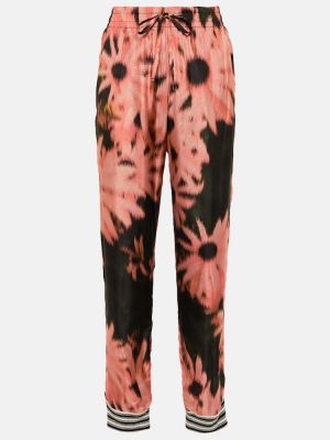 Pamučne svilene hlače ravnih nogavica s cvjetnim printom Dries Van Noten