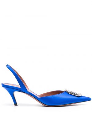 Pantofi cu toc din satin de cristal Amina Muaddi albastru